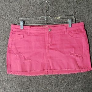 Pink denim mini skirt